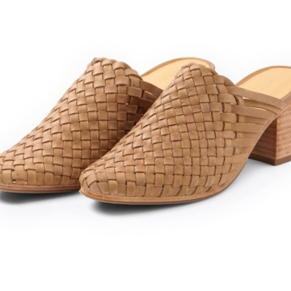 NISOLO All Day Leather  Woven Almond Heeled Mules Sz-8